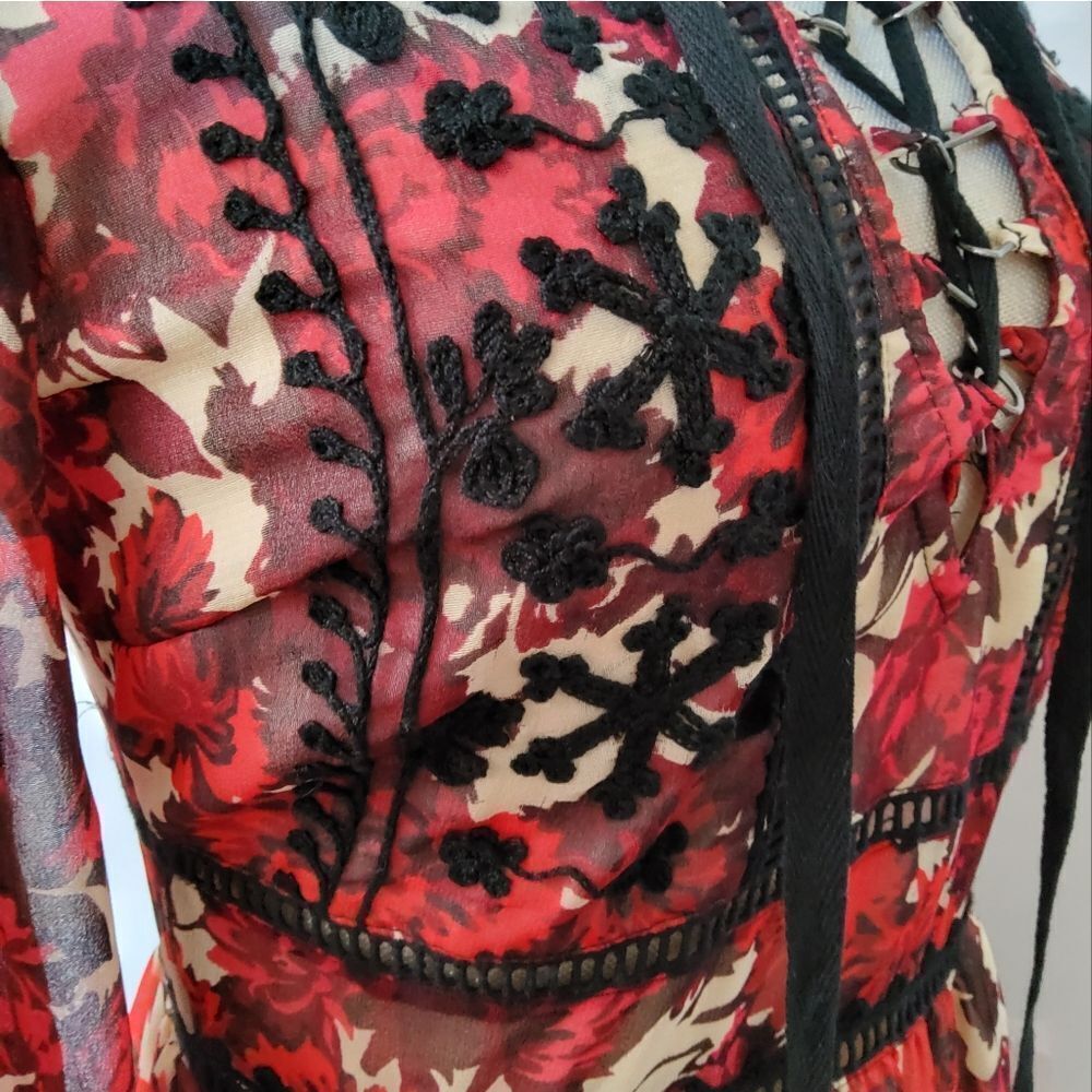 TopShop Boho Floral Print Embroidered Midi Dress Size 4 - Picture 5 of 14